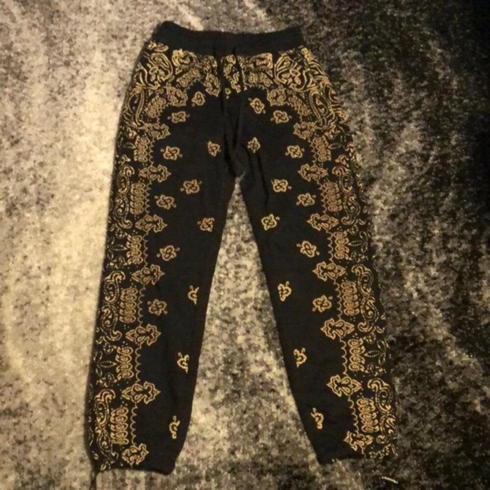 Amiri Black and Brown Bandana Logo Cuffed Men’s Sweatpants / Joggers Size Large